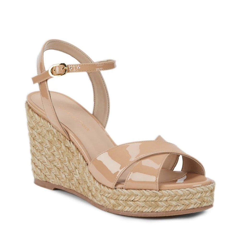 Stuart Weitzman Rosemarie Patent Leather Wedge Sandal Platform - Adobe